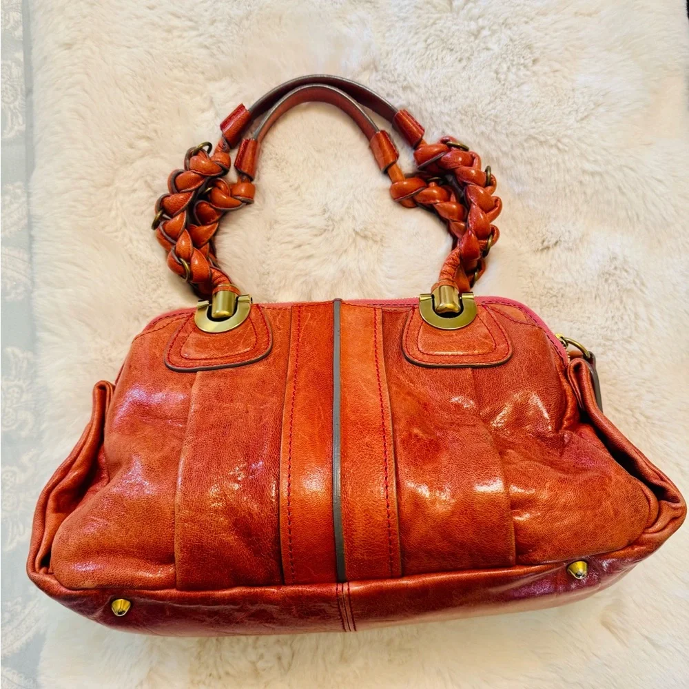 Chloe Burnt Orange Leather Satchel with Braided Straps - Picture 8 of 16